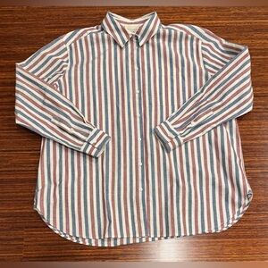 Sezane Striped Button-Down Shirt in Red, Blue, White